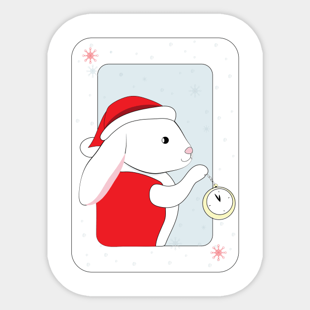 White Rabbit in Santa Hat Sticker by in_pictures